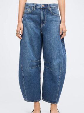 Gap Fast Horseshoe Dark Indigo High Rise Barrel Jeans Size 25 0P EUC